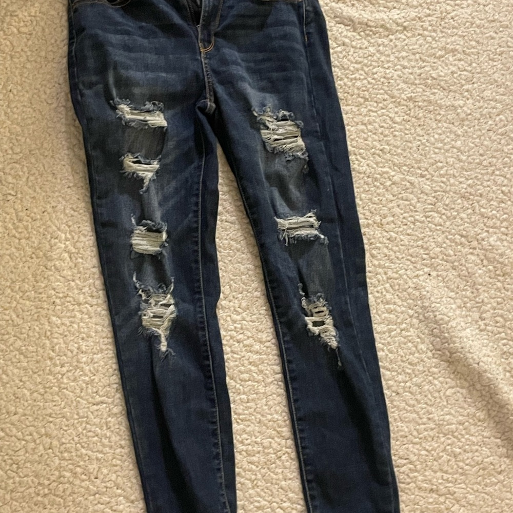 Wax Jean Ripped Dark Blue Skinny Jeans